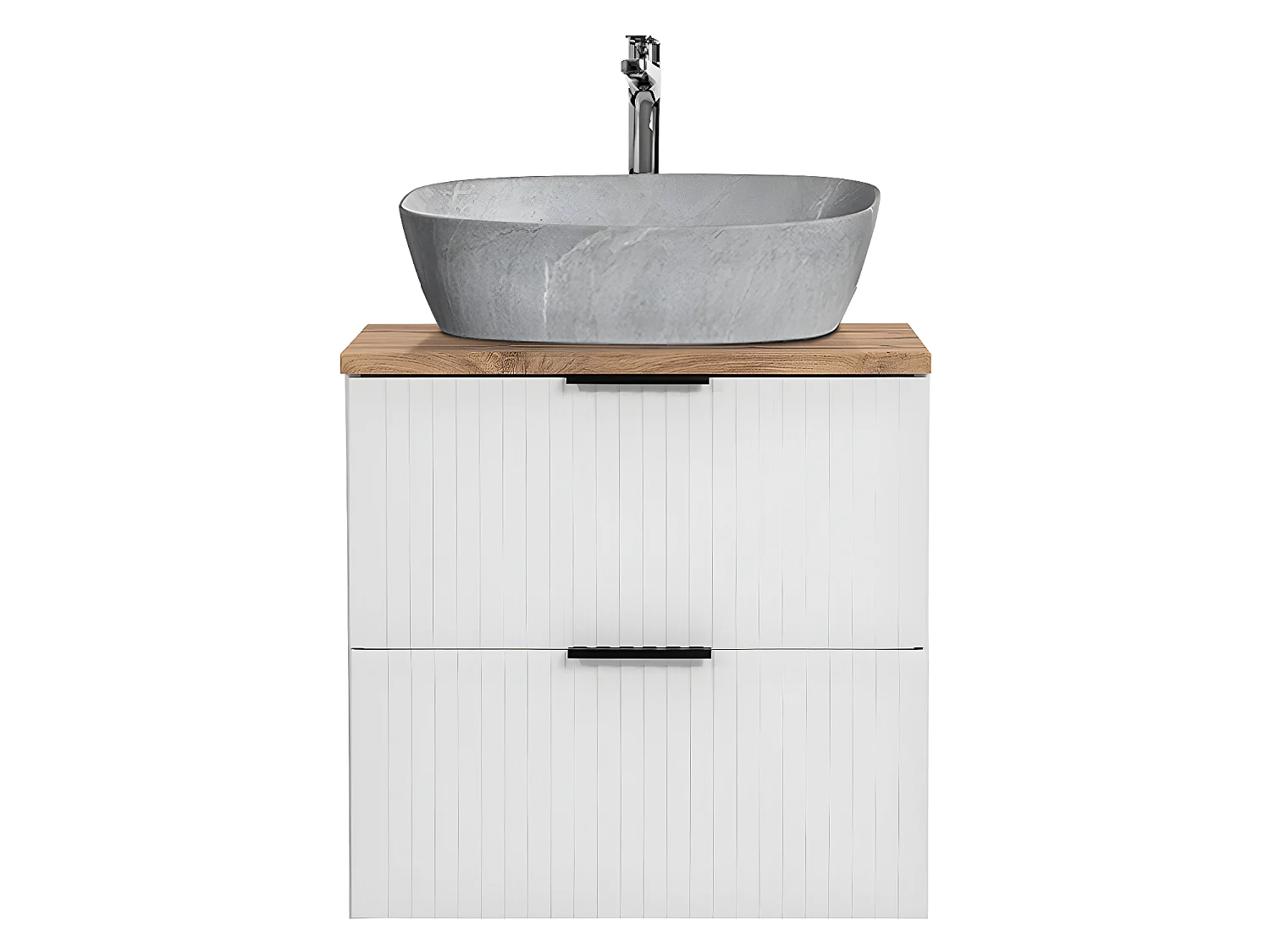 Meuble simple vasque effet pierre 60cm Adriel Blanc