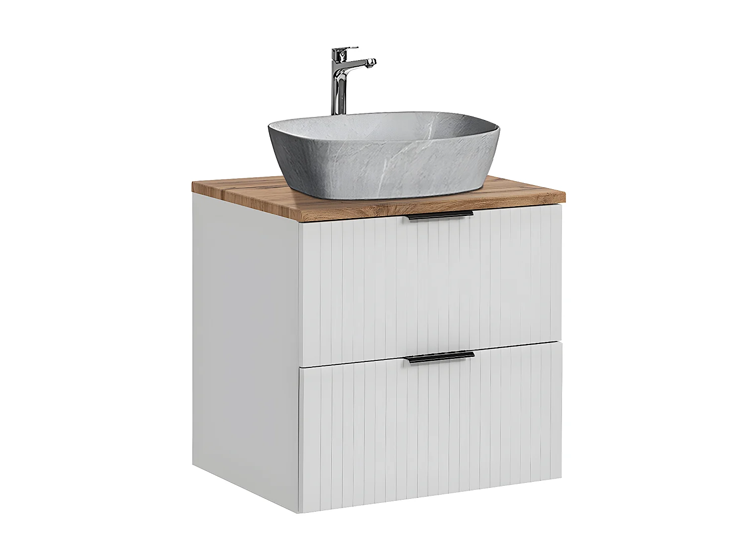Meuble simple vasque effet pierre 60cm Adriel Blanc