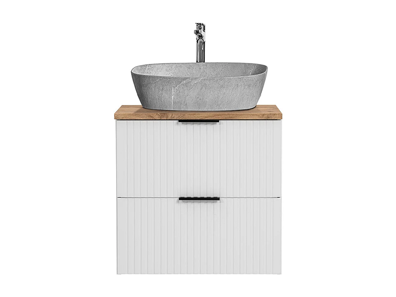 Enkele wastafel 60cm Adriel Wit met steeneffect