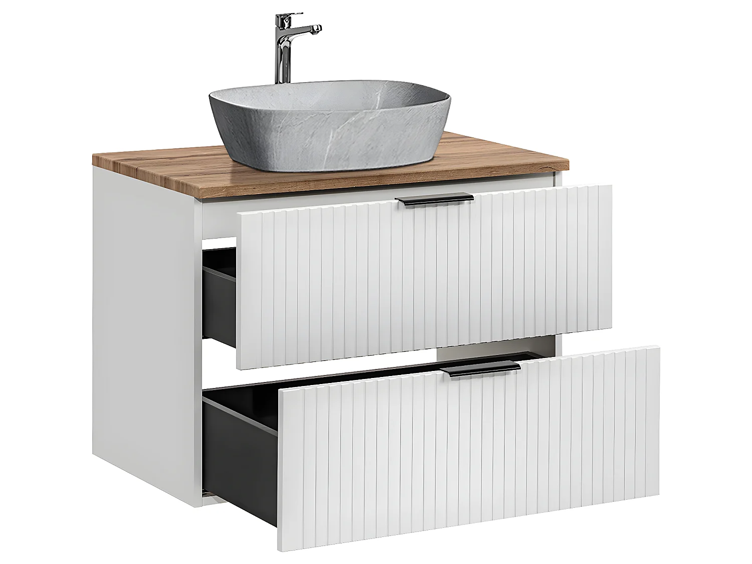 Meuble simple vasque effet pierre 80cm Adriel Blanc