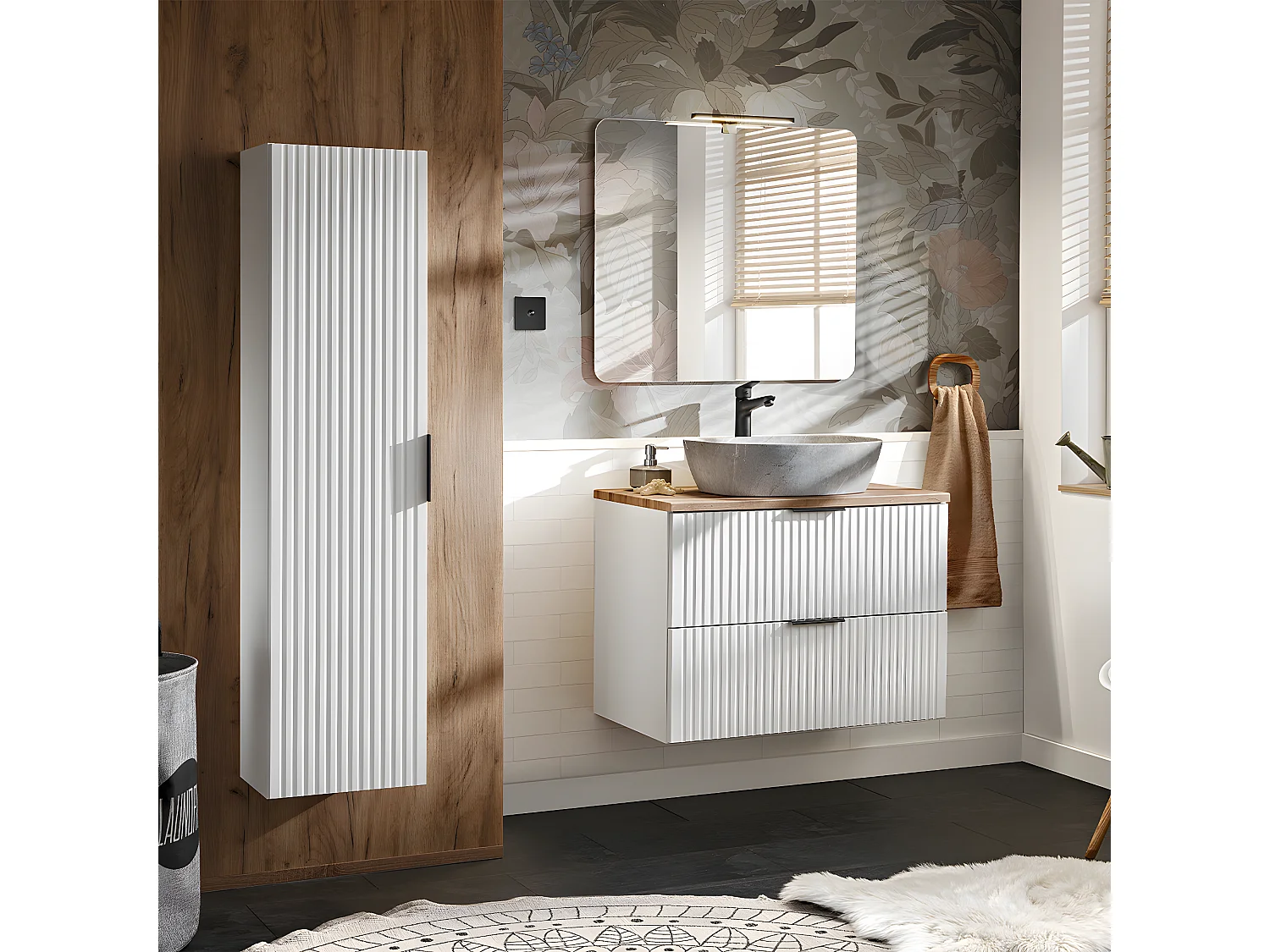 Meuble simple vasque effet pierre 80cm Adriel Blanc