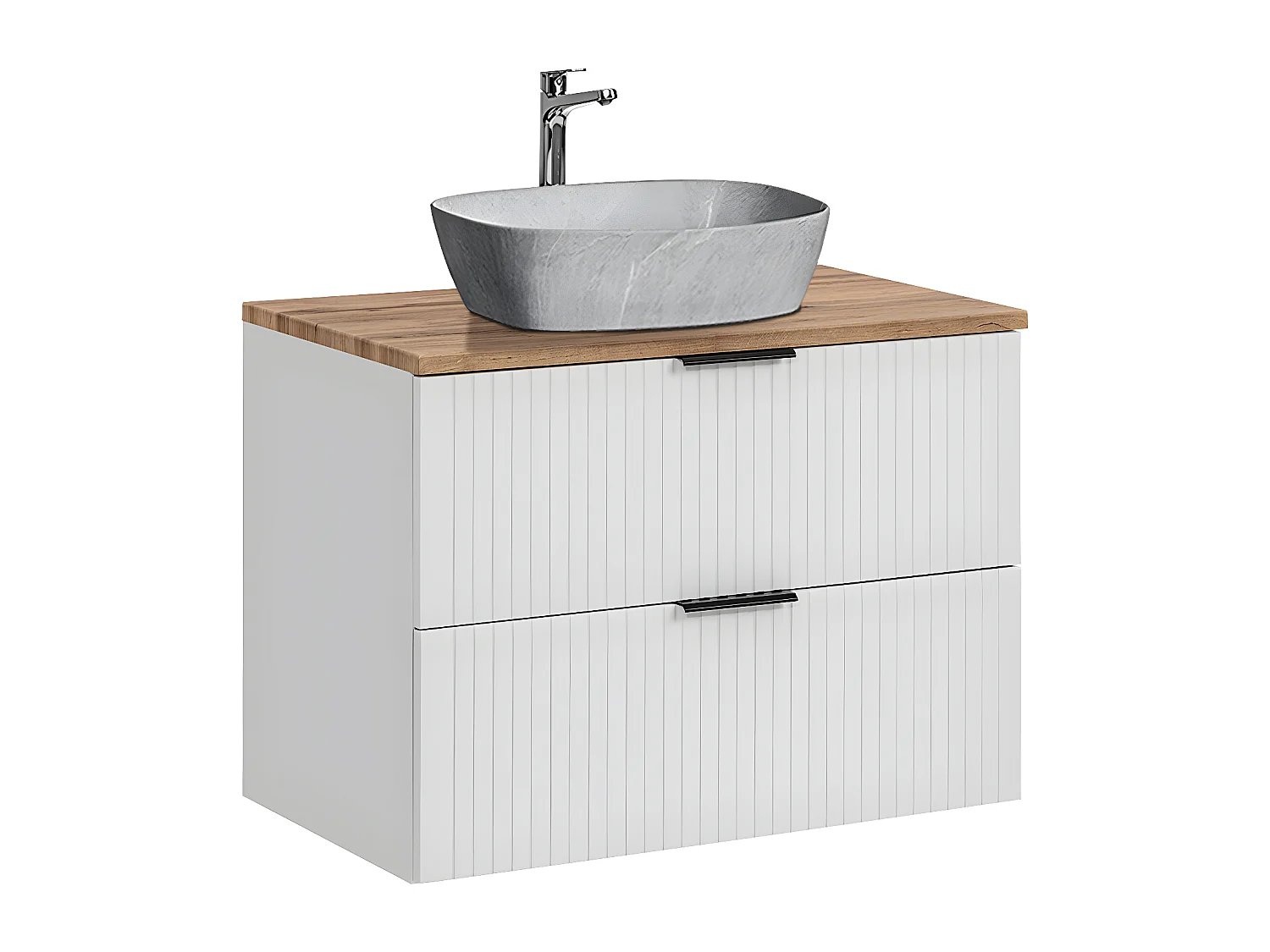 Meuble simple vasque effet pierre 80cm Adriel Blanc