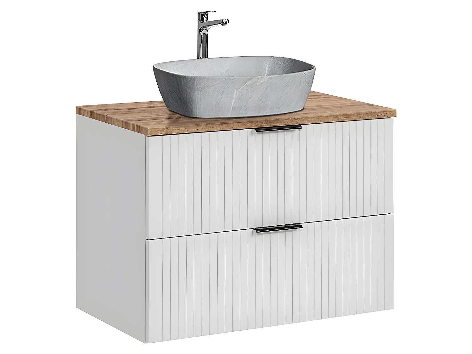 Mueble lavabo individual efecto piedra de 80 cm Adriel blanco.