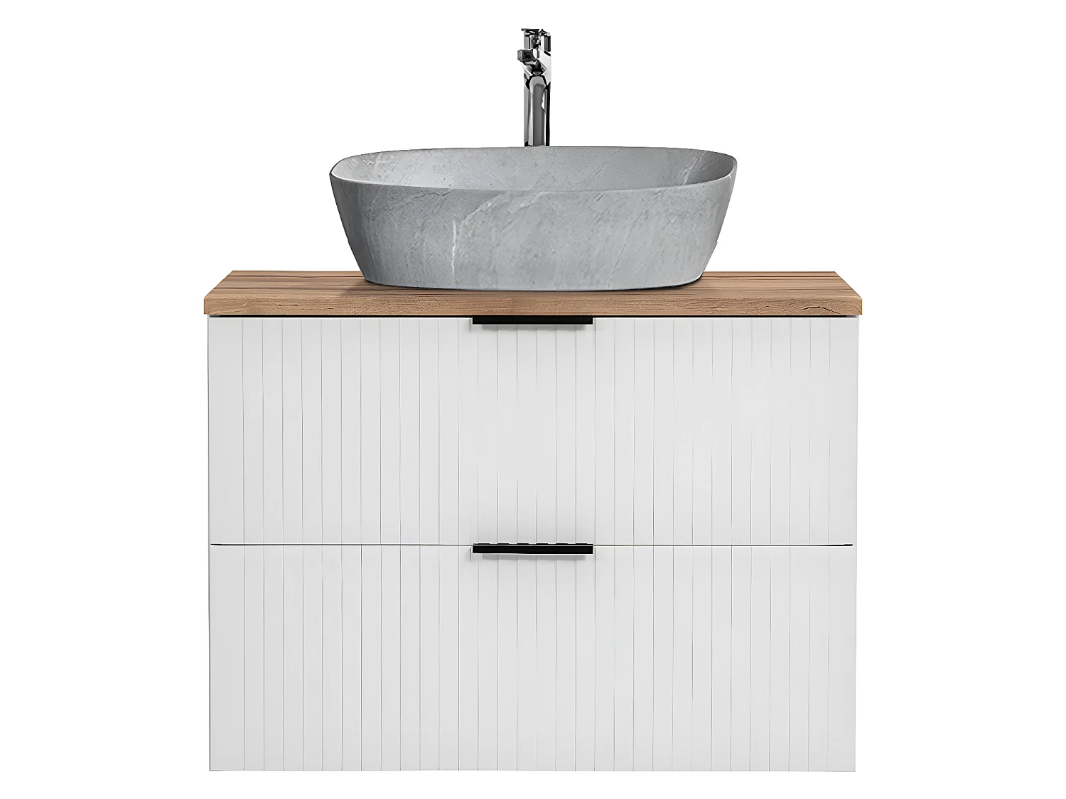 Mueble lavabo individual efecto piedra de 80 cm Adriel blanco.