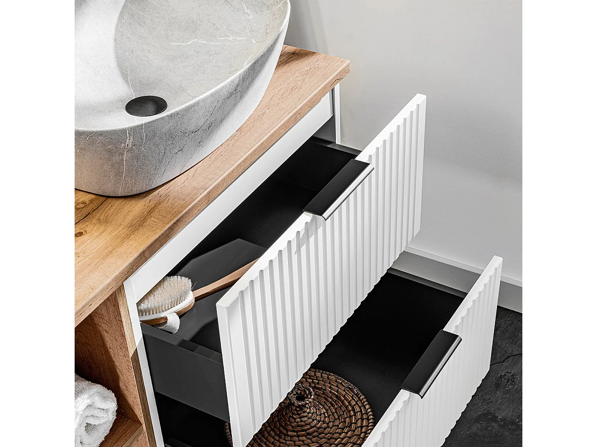Meuble simple vasque effet pierre 80cm Adriel Blanc