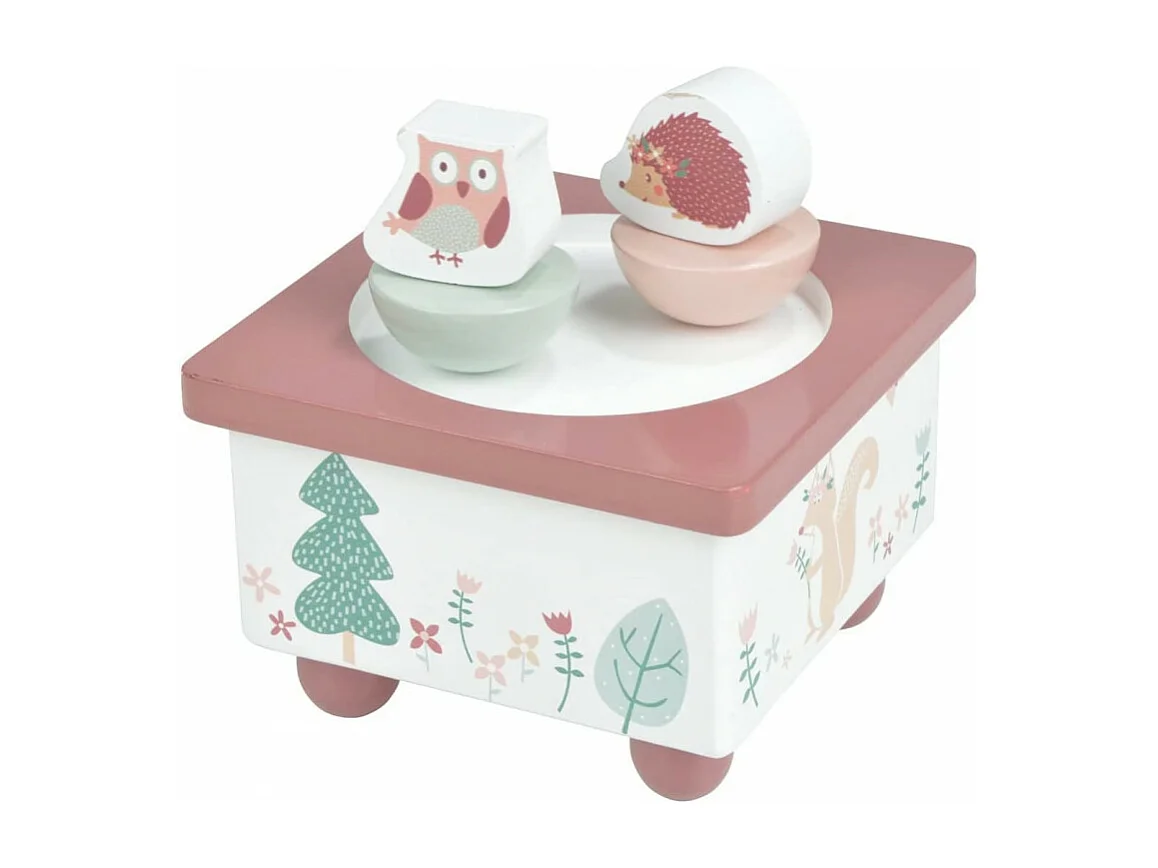 Boîte à Musique Bébé "Forêt Magique" 11cm Rose