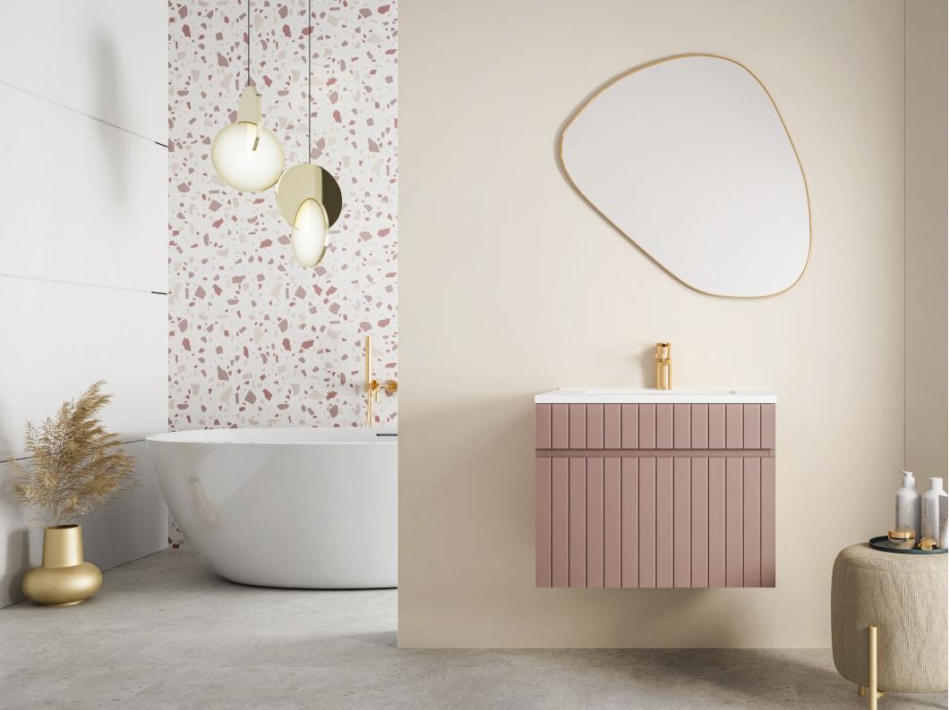 Mobile sotto lavabo sospeso scanalato 60 cm Rosa - SATARA