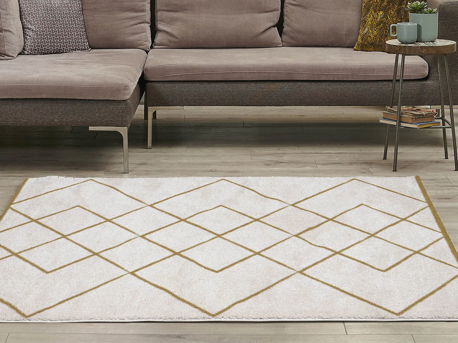 Hochflorteppich Berber - 200 x 290 cm - Weiß & Goldfarben - PRYSMI