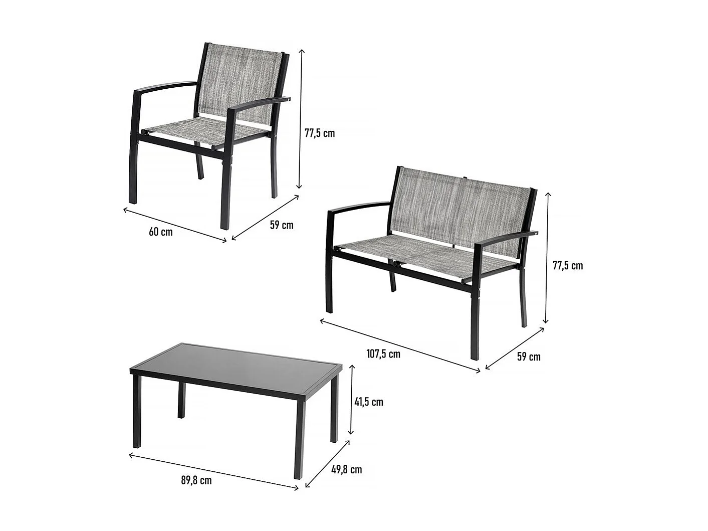 Salon de jardin bas "Lino" - 4 places  - Gris