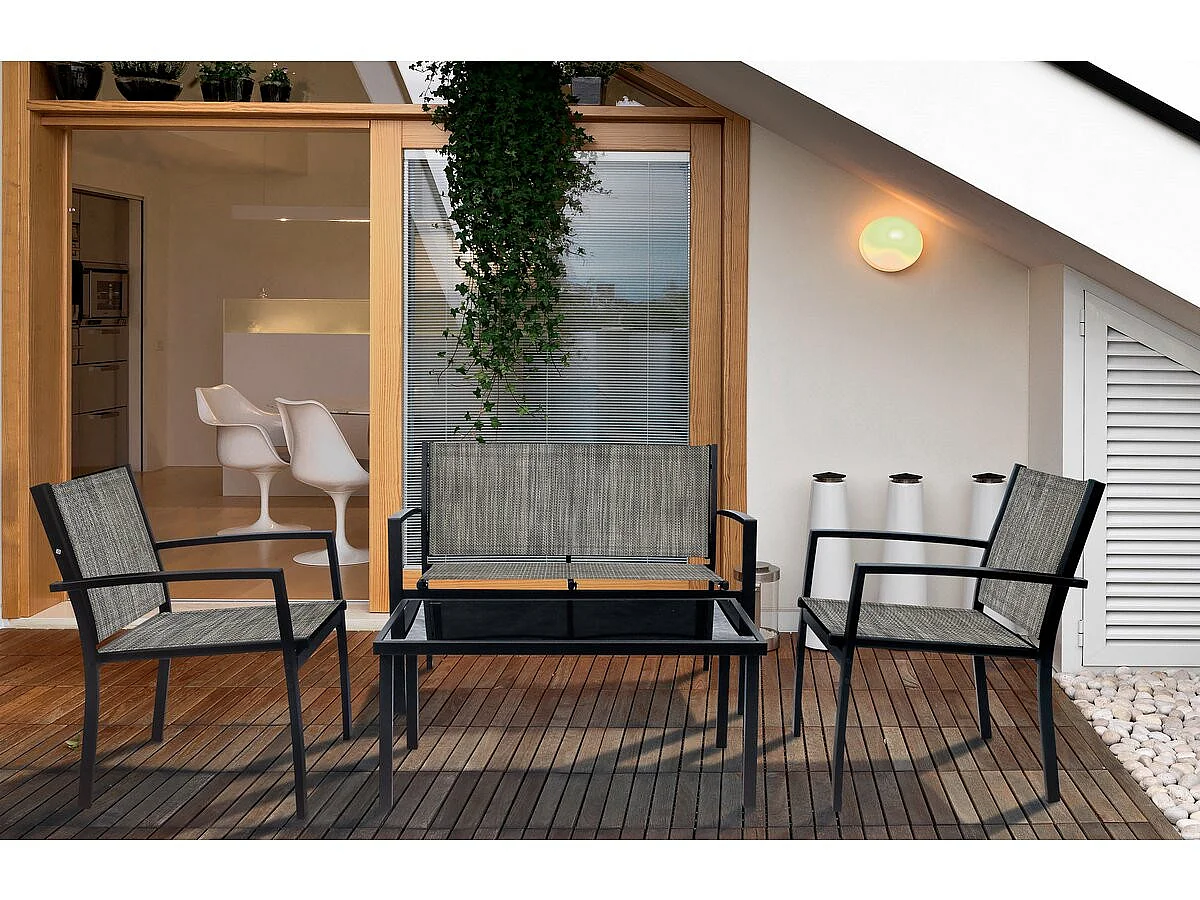 Salon de jardin bas "Lino" - 4 places  - Gris