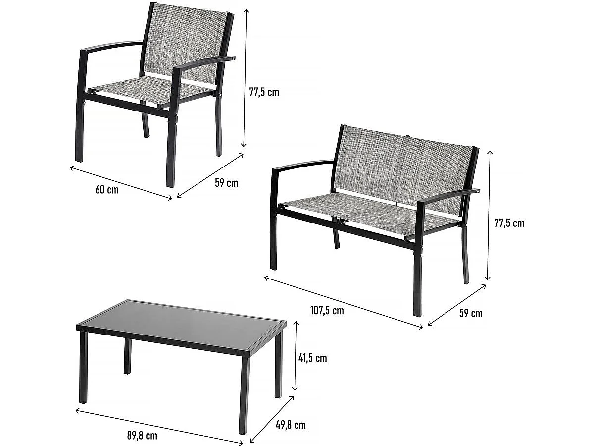 Salon de jardin bas "Lino" - 4 places  - Gris