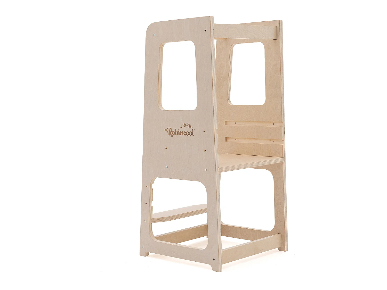 Tour d'Apprentissage Montessori Robincool Evolutive 40x44x90 cm en Bois Éco avec Hauteur Réglable et Barre de Sécurité