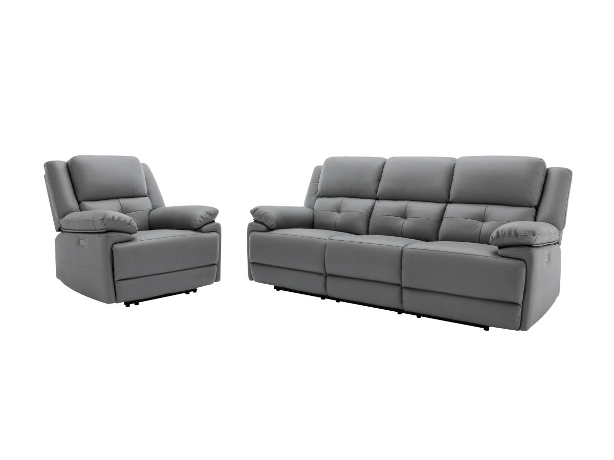 Relaxsofa elektrisch 3-Sitzer + Sessel - Stoff - Grau - DOLENE günstig online kaufen