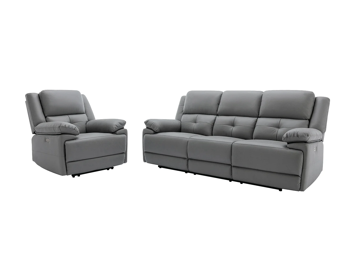 Relaxsofa elektrisch 3-Sitzer + Sessel - Stoff - Grau - DOLENE