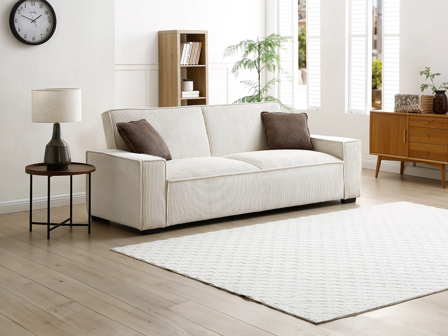 Sofa 3-Sitzer mit Schlaffunktion - Cord - Beige - SEKOTA