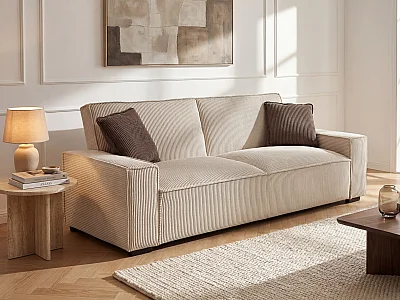 Sofá cama de 3 plazas de terciopelo beige SEKOTA