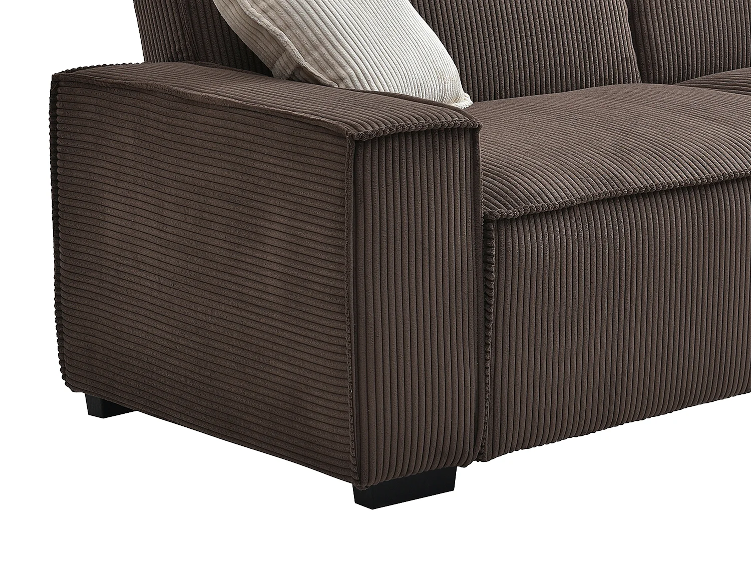 Uitschuifbare driezitsslaapbank van bruin ribfluweel SEKOTA