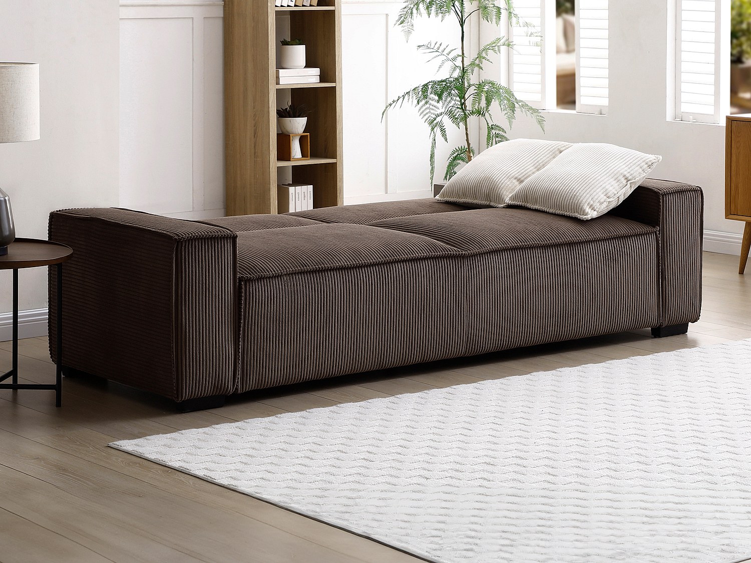 3-seters konvertibel sofa i brunt kordfløyel SEKOTA