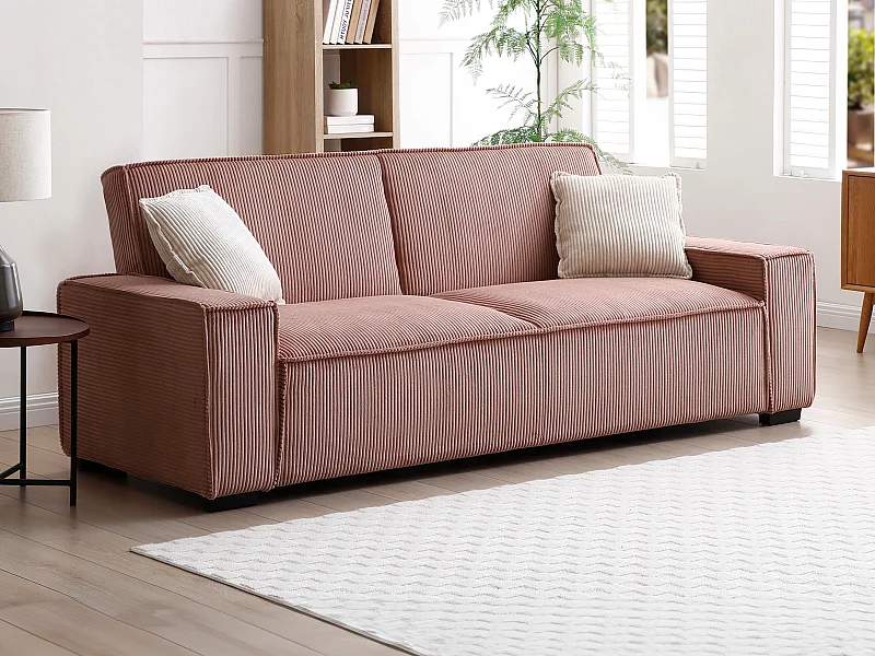 Sofa 3-Sitzer mit Schlaffunktion - Cord - Rosa - SEKOTA