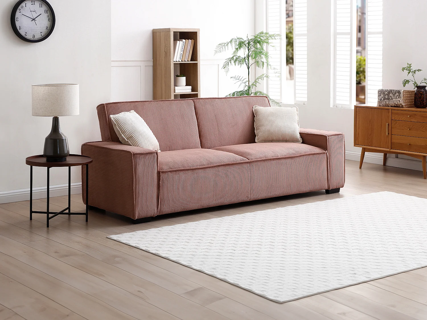 Sofa 3-Sitzer mit Schlaffunktion - Cord - Rosa - SEKOTA