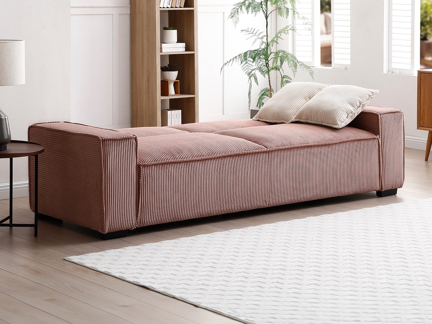 3-seters konverterbar sofa i rosa kordfløyel SEKOTA