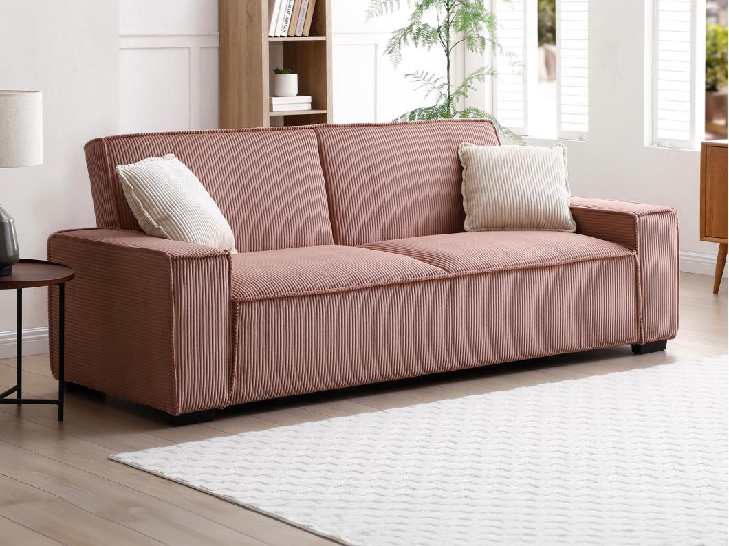 Sofá cama de 3 plazas de terciopelo rosa SEKOTA