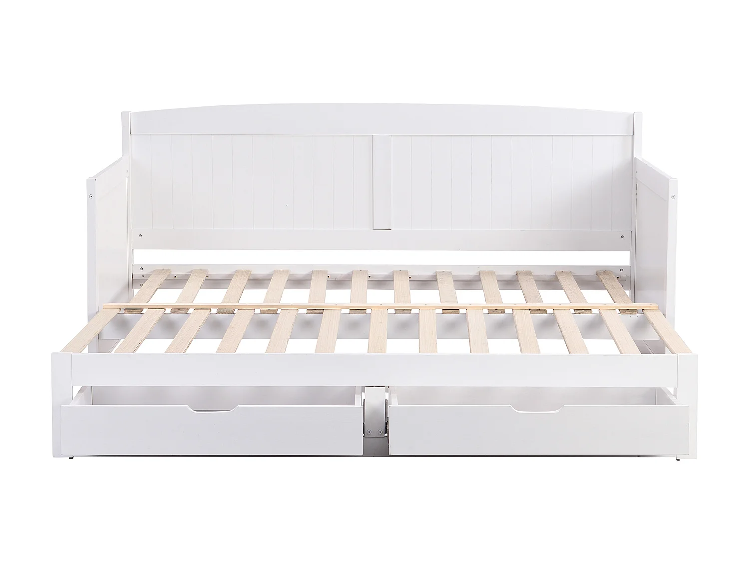 Lit gigogne banquette 90 x 190 ou 180 x 190 cm - Avec sommier peigne et tiroirs - Pin et MDF - Blanc + Matelas - DINIVA