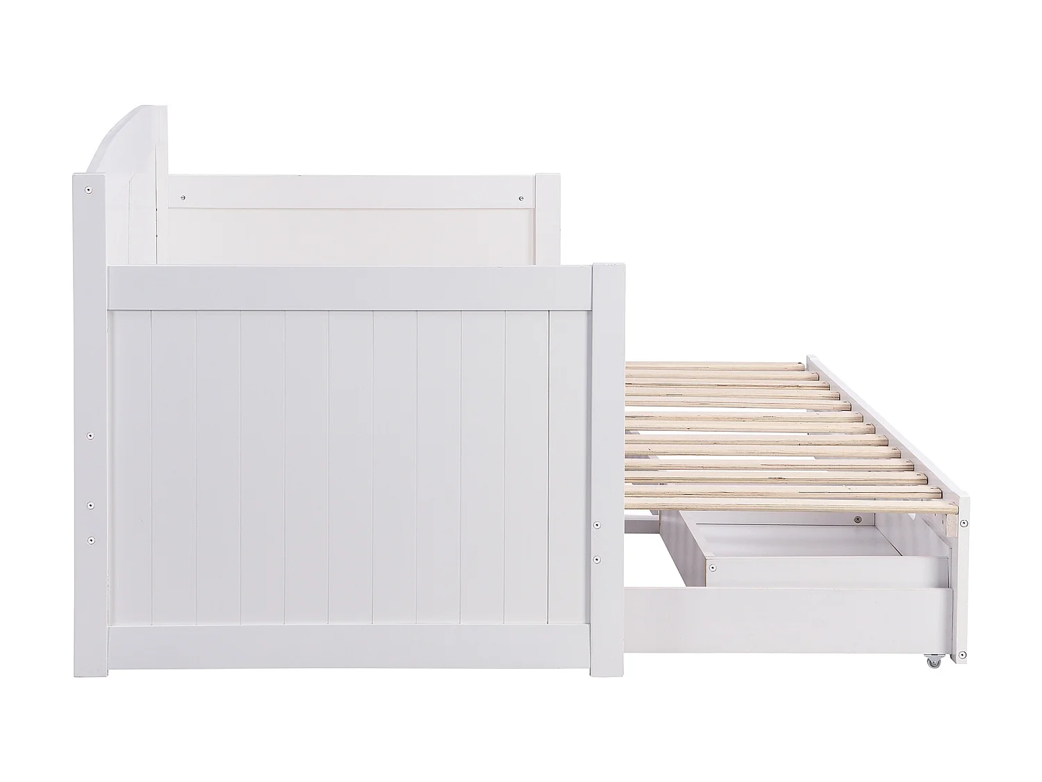 Lit gigogne banquette 90 x 190 ou 180 x 190 cm - Avec sommier peigne et tiroirs - Pin et MDF - Blanc + Matelas - DINIVA