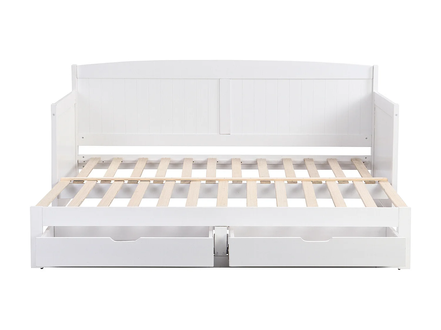 Lit gigogne banquette 90 x 190 ou 180 x 190 cm - Avec sommier peigne et tiroirs - Pin et MDF - Blanc + Matelas - DINIVA