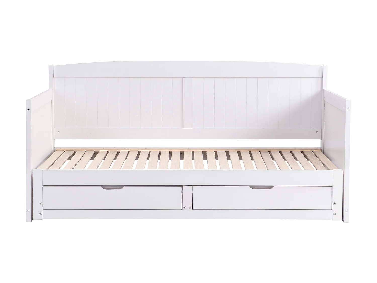 Lit gigogne banquette 90 x 190 ou 180 x 190 cm - Avec sommier peigne et tiroirs - Pin et MDF - Blanc + Matelas - DINIVA