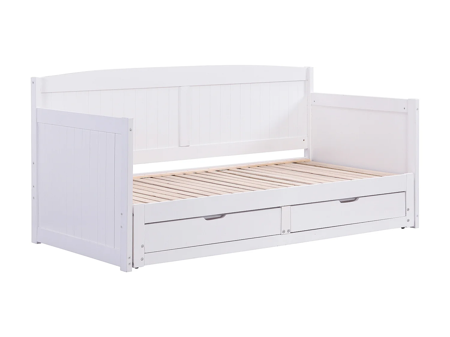 Lit gigogne banquette 90 x 190 ou 180 x 190 cm - Avec sommier peigne et tiroirs - Pin et MDF - Blanc + Matelas - DINIVA