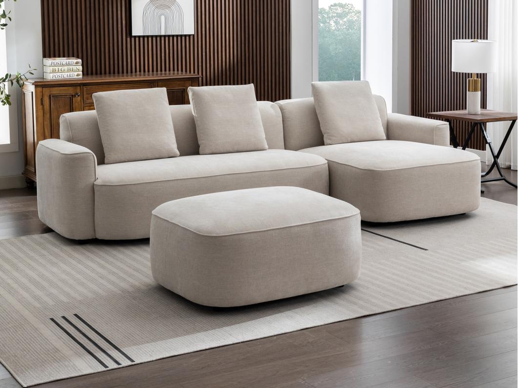 Divano e pouf in Tessuto testurizzato Beige - Angolo a destra - POMIANGO