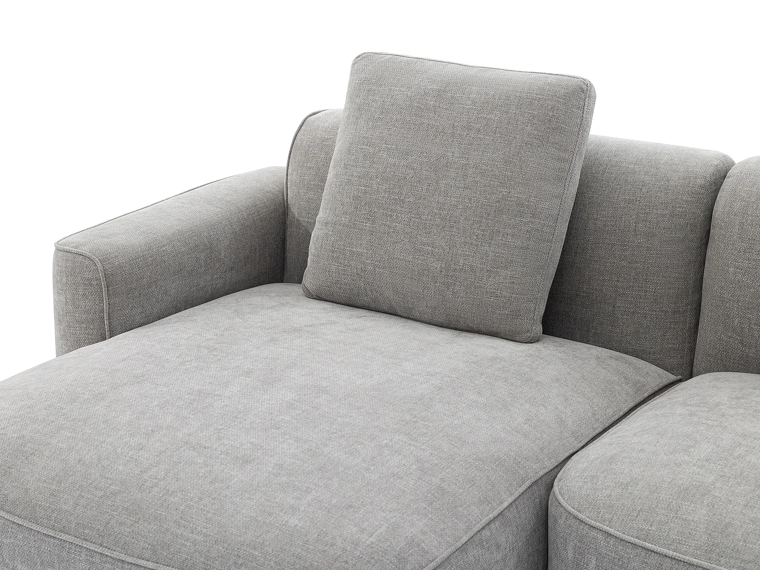 Sofá de canto esquerdo e pufe em tecido texturizado cinza - POMIANGO