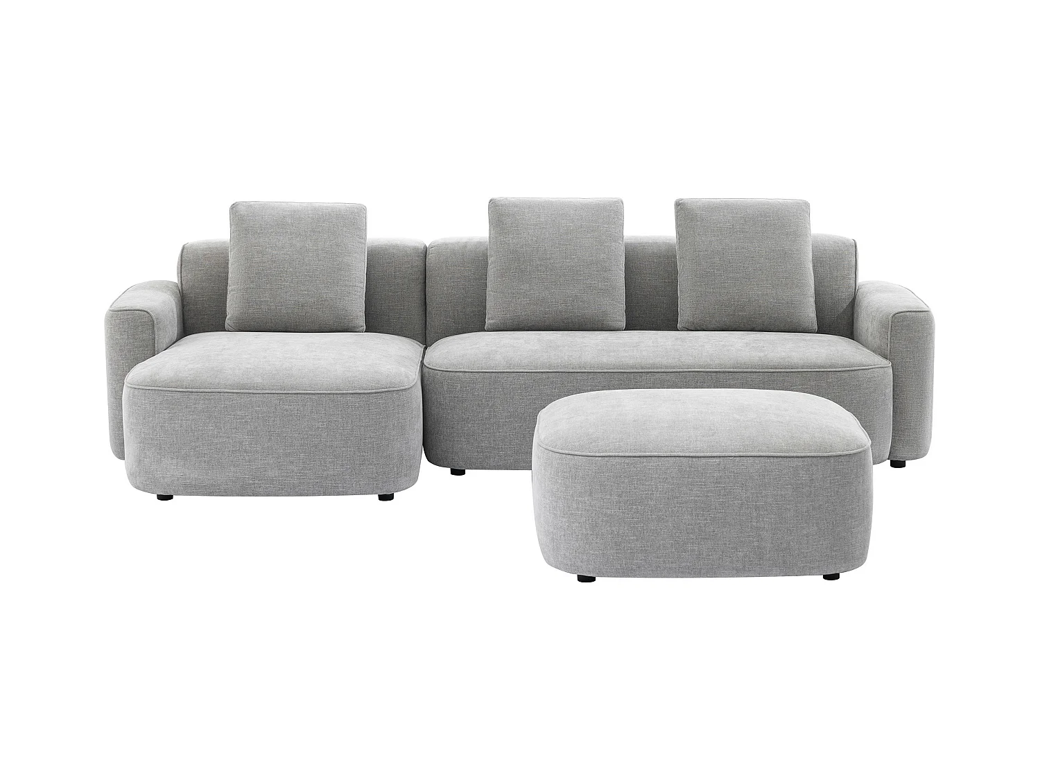 Ecksofa & Hocker - Ecke links - Strukturstoff - Grau - POMIANGO