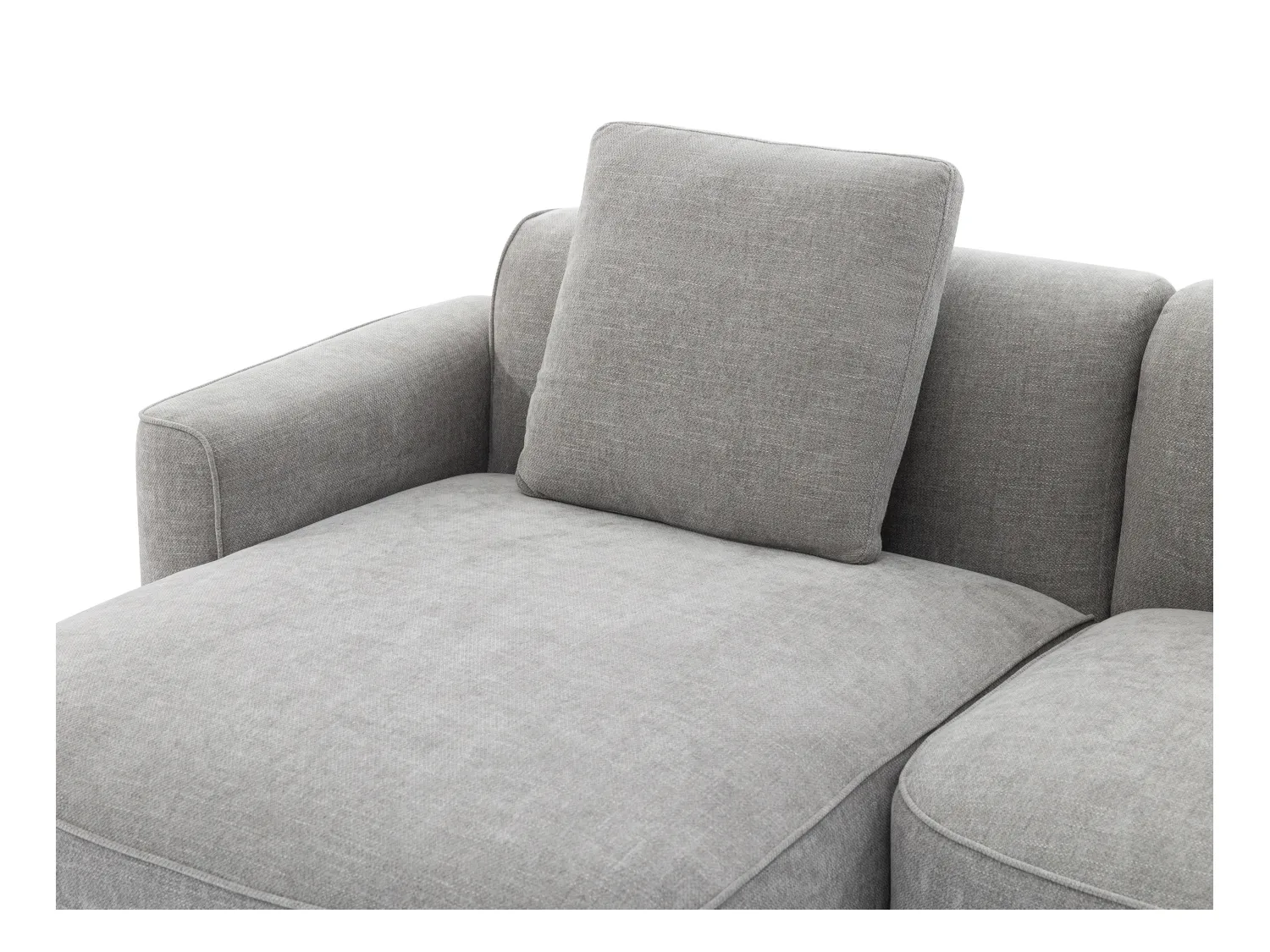 Canapé d'angle gauche et pouf en tissu texturé gris POMIANGO