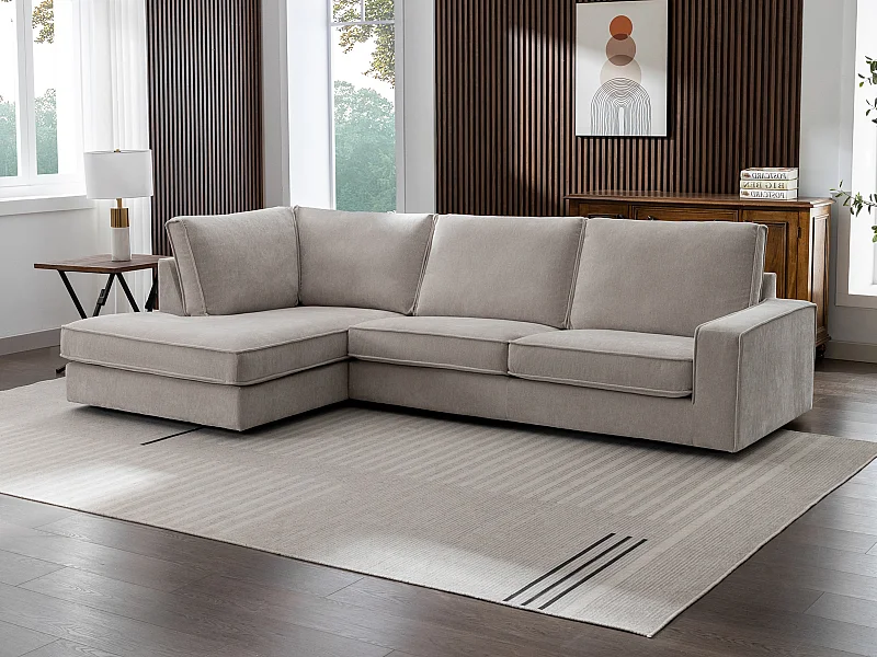 Canapé d'angle gauche en tissu beige APRICALE