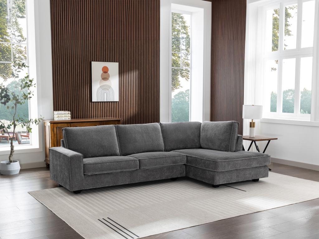 Canapé d'angle droit en tissu gris APRICALE