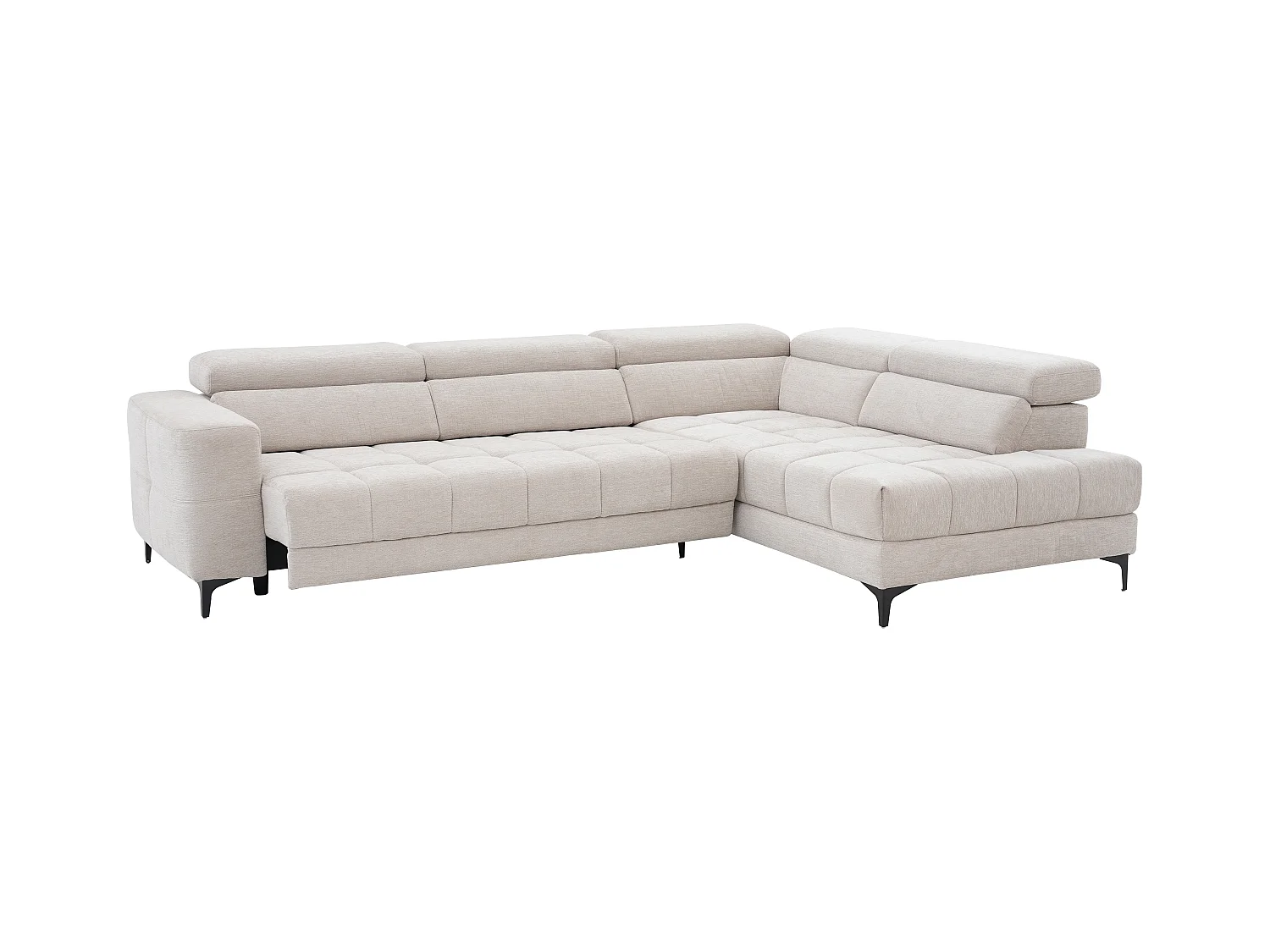 Hjørnesofa med elektrisk sæde højrevendt i beige stof MONISO