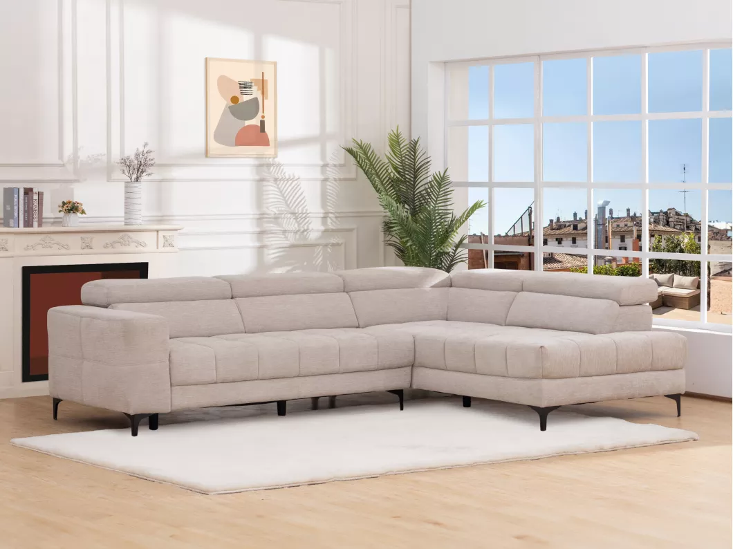 Kauf Unique Eckrelaxsofa elektrisch - Ecke rechts - mit ausziehbarer Sitzfläche - Stoff - Beige - MONISO