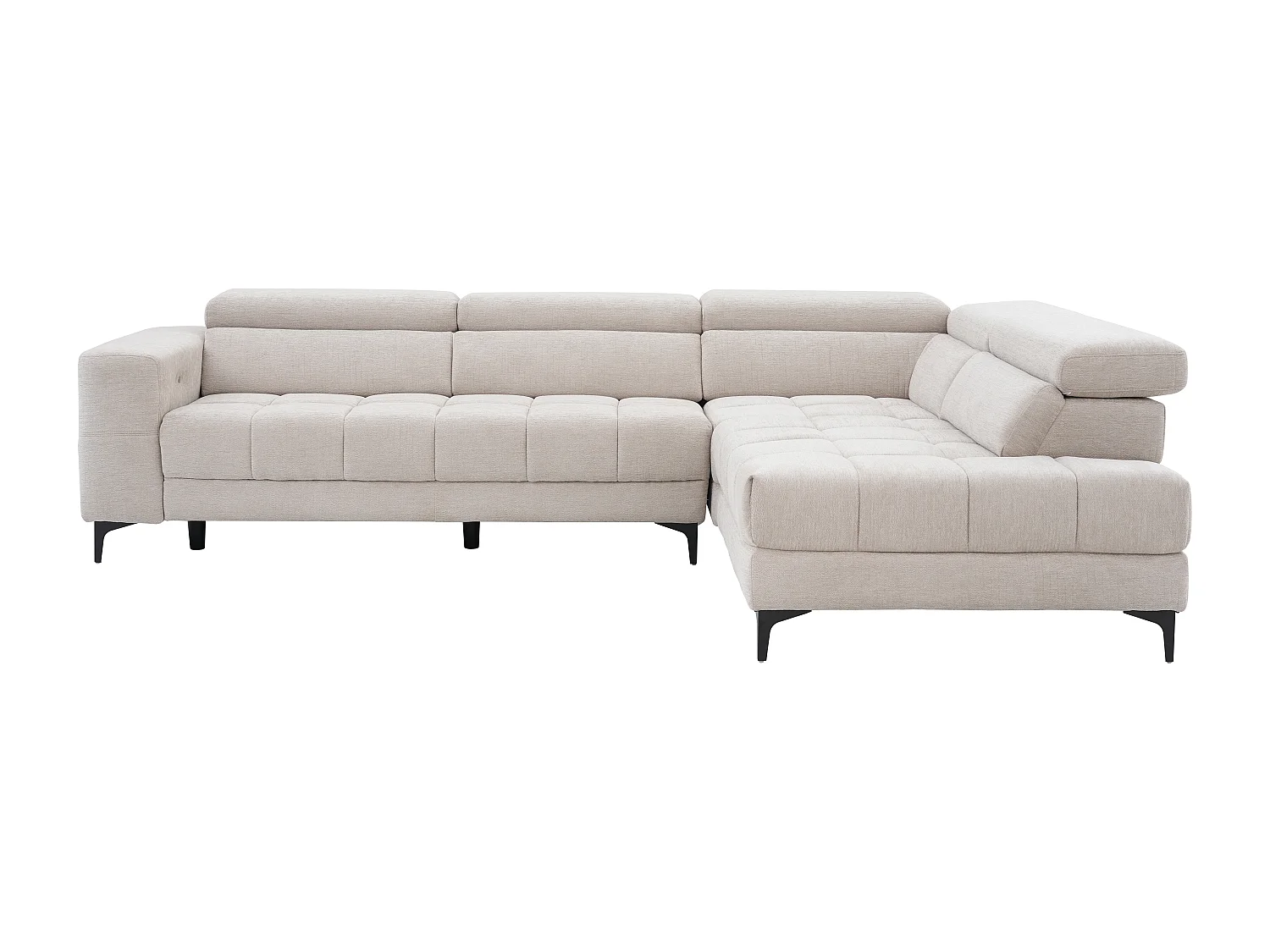 Eckrelaxsofa elektrisch - Ecke rechts - mit ausziehbarer Sitzfläche - Stoff - Beige - MONISO