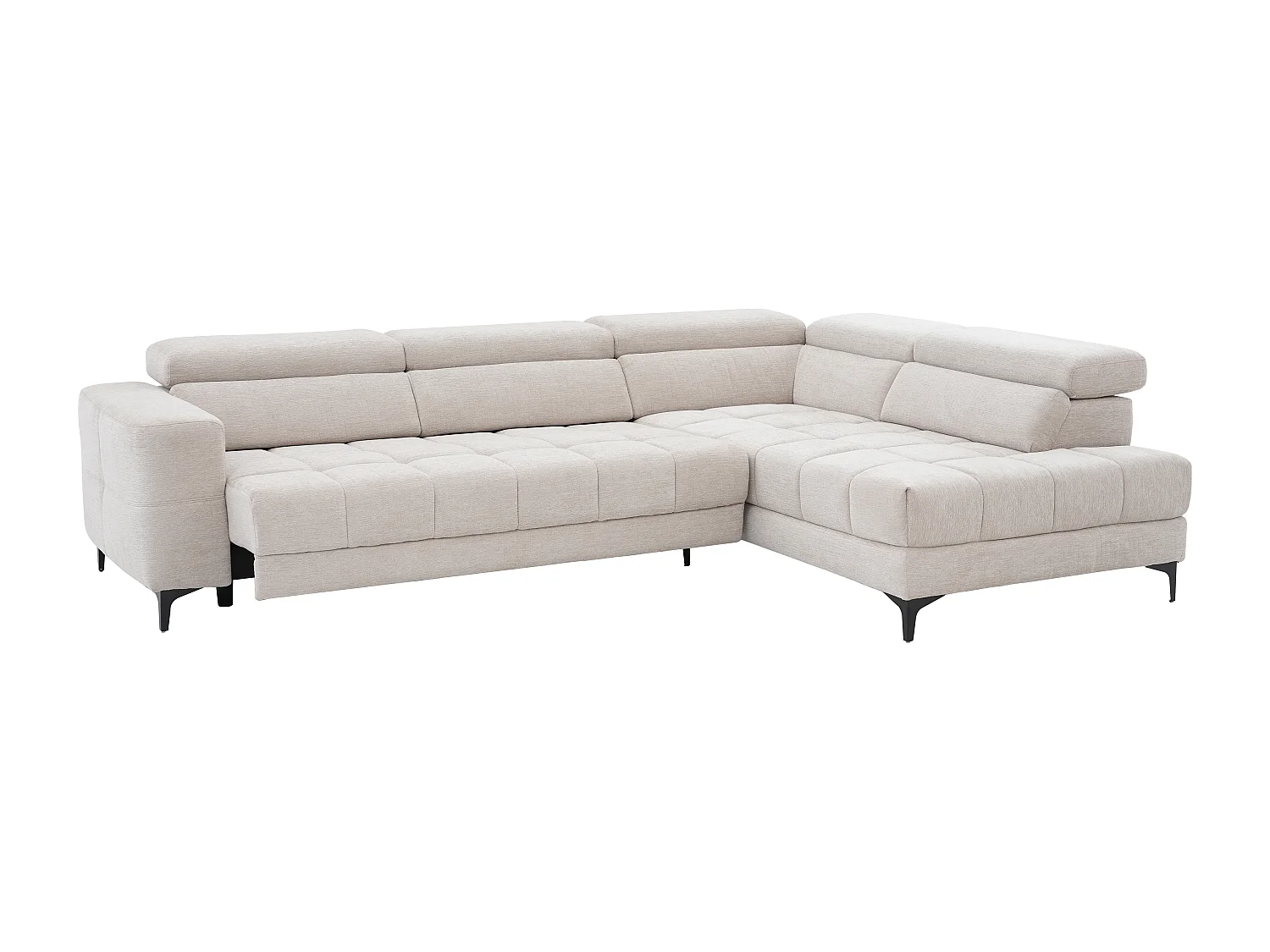 Eckrelaxsofa elektrisch - Ecke rechts - mit ausziehbarer Sitzfläche - Stoff - Beige - MONISO