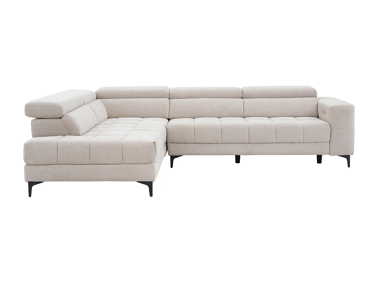Eckrelaxsofa elektrisch - Ecke links - mit ausziehbarer Sitzfläche - Stoff - Beige - MONISO
