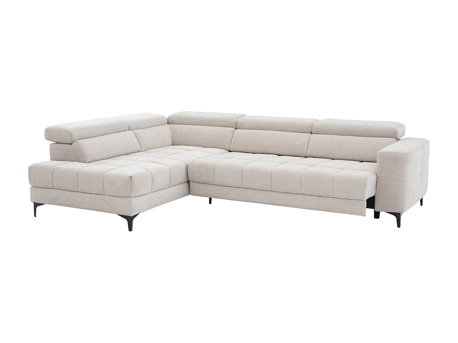 Eckrelaxsofa elektrisch - Ecke links - mit ausziehbarer Sitzfläche - Stoff - Beige - MONISO