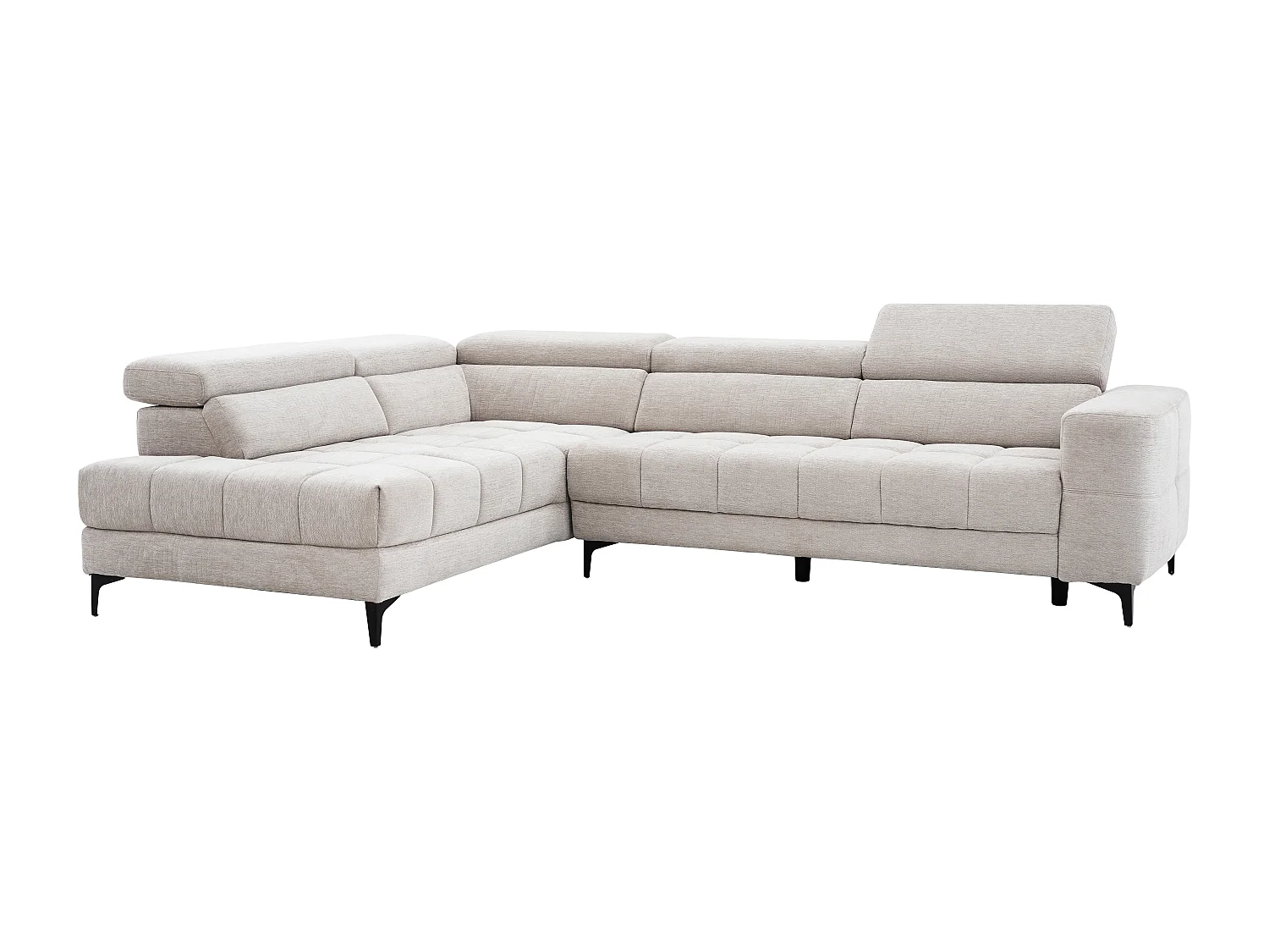 Eckrelaxsofa elektrisch - Ecke links - mit ausziehbarer Sitzfläche - Stoff - Beige - MONISO