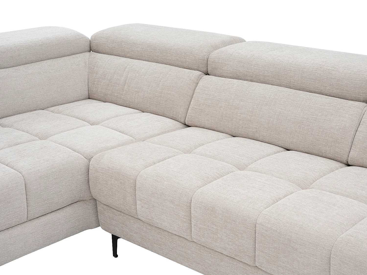 Eckrelaxsofa elektrisch - Ecke links - mit ausziehbarer Sitzfläche - Stoff - Beige - MONISO