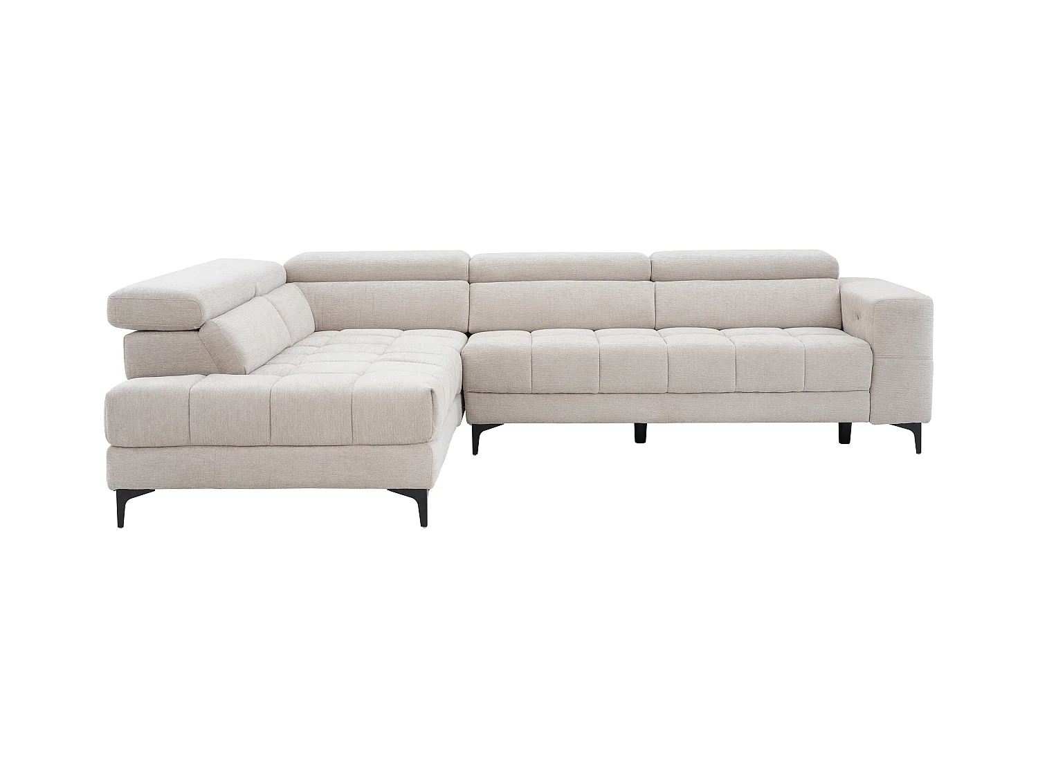 Kanapa narożna lewostronna z elektryczną funkcją relax, wysuwanym siedziskiem i beżową tapicerką - MONISO