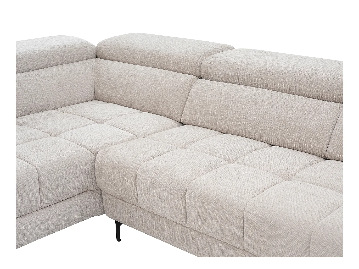 Kanapa narożna lewostronna z elektryczną funkcją relax, wysuwanym siedziskiem i beżową tapicerką - MONISO