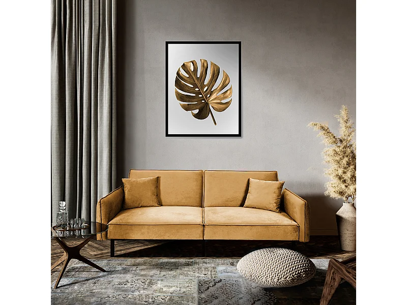 Canape Convertible Velours Ocre Or