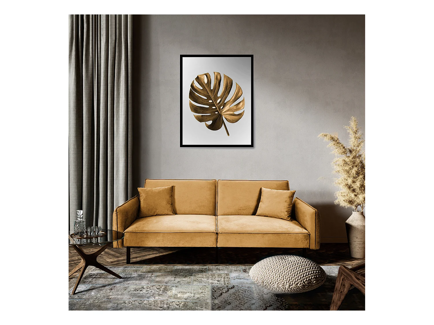 Canape Convertible Velours Ocre Or