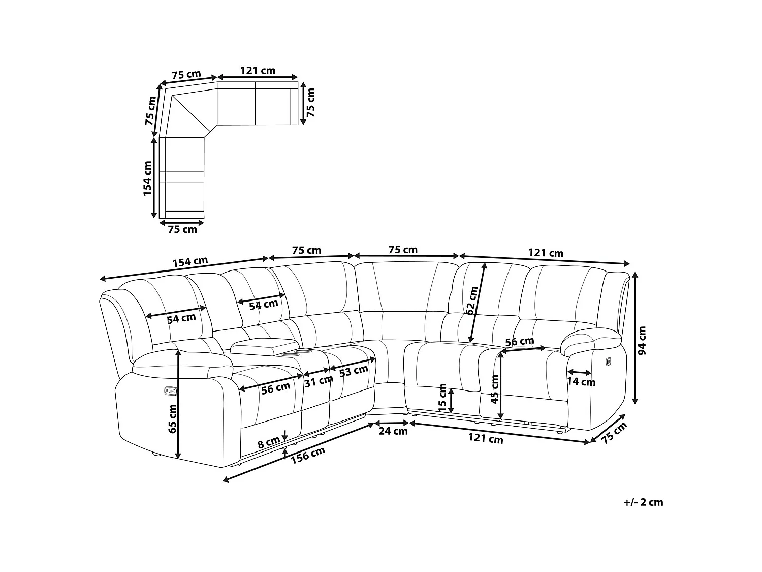 5-Personen Ecksofa Stoffbezug beige taupe Getränkehalter verstellbar Rokke
